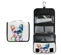 RXYY Hanging Travel Watercolor French Bulldog Toiletry Bag Folding Bathroom Gym Organizer Portable Cosmetic Wash Bag for Women Girls