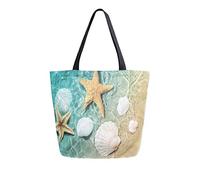 RXYY Starfish Seashells Summer Beach Canvas Tote Bag Heavy Duty Large Women Casual Shoulder Bag Handbag Reusable Grocery Shopping Tote Bag for Outdoors Travel