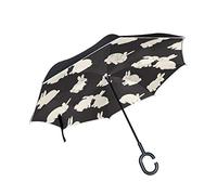 RXYY Windproof Double Layer Folding Inverted Umbrella Cute Rabbit Bunny Waterproof Reverse Umbrella for Rain Protection Car Travel Outdoor Men Women