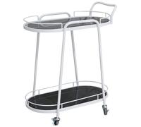 ry 2/3Tier Bar Cart on Wheels Protective Fence Temper Top le Serving Cart for Hotels Restaurants & BanquetsModern White & Black (76 * 68 * 36cm)