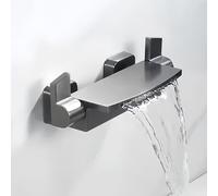 ry Bathroom Faucet, Brass Waterfall Bathtub Mixer, Dual Handle Hot & Cold, Modern Grey Design, Ele Bathtub Tap for Slish Bathroom Upgrade