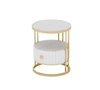 ry Round Coffee Table - Modern White Sofa Side Table for Living Room, Light Rock Board Small Corner Cabinet, Slish Home Fur