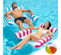 RYACO 2 Pack Inflatable Pool Float, 4 in 1 Lilo Water Hammock with Beach Ball, Cool Mesh Swimming Floats Pool Toys for Adults, Inflatable Pool Lounger Chair Sofa Saddle for Lazy River Beach