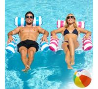 RYACO 2 Pack Pool Inflatables, 4 in 1 Lilo Water Hammock with Beach Ball, Cool Mesh Swimming Floats Pool Toys for Adults, Inflatable Pool Lounger Chair Sofa Saddle for Lazy River Beach