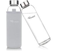 RYACO Glass Water Bottle 550ml/18oz,Borosilicate Glass Bottle with Neoprene Protective Case for Hot Cold Drinks,BPA-Free Leak Proof,Sport Water Bottles with Sponge Brush,Dishwasher Safe