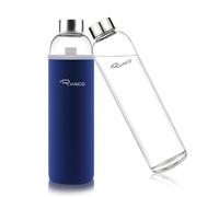 RYACO Glass Water Bottle 750ml/25oz,Borosilicate Glass Bottle with Neoprene Protective Case for Hot Cold Drinks,BPA-Free Leak Proof,Sport Water Bottles with Sponge Brush,Dishwasher Safe