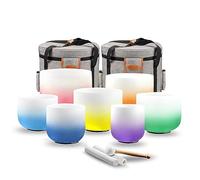 RYAN DVAN 432 hz 7-12 Inch Set of 7 Pcs Gradient Design Quartz Crystal Singing Bowl Chakra Set with Free 2 pcs Carrying Case