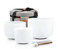 Ryan Dvan 7-11 Inch Set of 3 Frosted Quartz Crystal Singing Bowl Chakra Set with Free Carrying Case and Suede Strikers