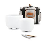 Ryan Dvan Crystal Singing Bowl Set of 2 7" F Note, 8" A Note with Case Suede Striker & O-Ring Sound Therapy for Yoga, Reiki, Chakra Healing Energy Tuning & Mindfulness Kit