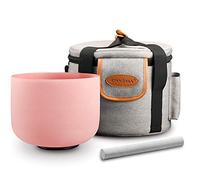 RYAN DVAN Quartz Crystal Singing Bowl 8 Inch Pink F Note Heart Chakra with Free Heavy Duty Padded Carrying Case and Sing Bowl Suede Striker O-Ring For Promotes Peace Chakra Healing and Mindfulness