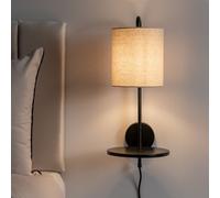 Ryan Natural Linen Lamp Shade Black Metal Wall with Black Wood Shelf ValueLights Black One Size