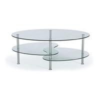 Ryan Rove Ashley - Oval Two Tier Glass Coffee Table - Coffee Tables for Living Room, Kitchen, Bedroom - Office - Glass Shelves Under Desk Storage - Silver and Clear Glass