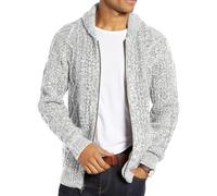 Ryannology Mens Shawl Neck Cardigan Sweater Cable Knit Zip Up Closure with Pockets Winter Sweaters Outerwear, Light Grey, Medium