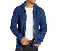 Ryannology Mens Shawl Neck Cardigan Sweater Cable Knit Zip Up Closure with Pockets Winter Sweaters Outerwear, Navy, Medium