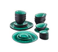 Ryanong 33-Piece Pottery Vintage Ceramic Dinner Set with 12*Dipping Dishes&Bowl, 3*Dinner Plate, 6*Dessert Plate Set