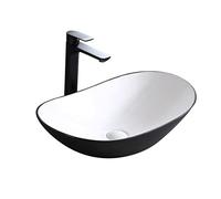 Ryanong Bathroom Washbasin Oval Countertop Tempered Ceramic Basin Sink Faucet Waterfall Faucet Washroom Vessel Vanity
