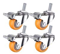 Ryanong Heavy Duty Braked Universal Swivel Casters, 1.5 Inch M8 Thread Swivel Brake Castor Wheels For Furniture 140kg Orange Pack Of 4