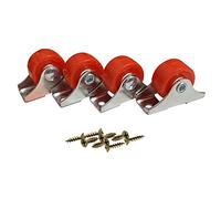 Ryanong Heavy Duty Braked Universal Swivel Casters, Universal Mini Fixed Plate Castors 25mm PU Wheels 1 Inch Red/Black Pack Of 4