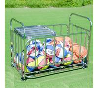 Ryanong Stainless Steel Basketball Cart with Wheels Folding Sports Equipment Storage Movable Ball Rack for Easy Organization and Transport(120 * 80 * 90cm)