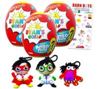 Ryan's World Mystery Plush Egg 3 Pack - Bundle with 3 Plush Keychains Plus Stickers for Kids | Ryan's World Backpack Clips
