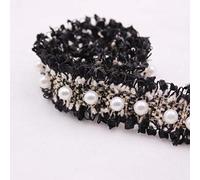 RybdaFDc Lace Trim,2Yards Lace Ribbon Nylon Gold Pearl Beaded Embroidery Trim Fabric DIY Handmade Craft Dress Sewing Accessories(Black 1)