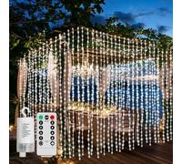 Ryblgled 300 LED Battery Operated Curtain Lights, Cool White 10ftx10ft Battery Power Fairy Curtain String Lights with Remote Timer for Indoor Bedroom Gazebo Backdrop Outdoor Christmas Decor