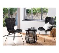 rybnik rattan bistro set in black with 2 puqi black wing chairs