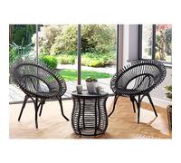 rybnik rattan bistro set with 2 suzano black chairs