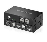 Rybozen 4K HDMI KVM Switch, KVM Switches 2 PC 1 Monitor Switcher, Ultra HD, 2 Port Displayport Switch with 4 USB Hubs Support Wireless Keyboard and Mouse, with USB Cables*2, HDMI Cables*2
