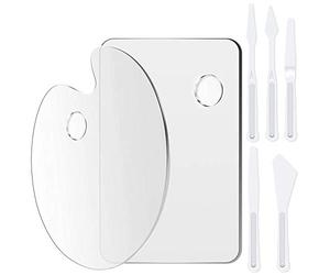 Rybtd 2PCS Acrylic Paint Palette with 5PCS Plastic Palette Tool Set Ellipse Clear Paint Palette Rectangle Non-Stick Art Palette with Thumb Hole Perfect for Oil Painting Beginner Students Artists