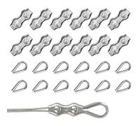 Rybtd Wire Clamp 24 PCS M3 Duplex Wire Rope Grips with M3 Wire Rope Thimbles,304 Stainless Steel 3mm Wire Rope Clamp Fence Wire Connector for 2mm Wire Rope Cable for Clothesline Tensioner Awning Fixed