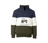 Rydale Boys Striped Country Sweatshirt Embroidered Children's Tractor Sweater (UK, Age, 9 Years, 10 Years, Regular, Navy/White/Olive)