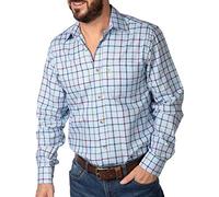 Rydale Ebberston Wide Check Casual Fit Long Sleeved Shirts 100% Brushed Cotton (Blue, L)