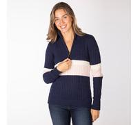 Rydale Ladies Bramham Striped Quarter Zip Jumper - Navy - Size: UK8