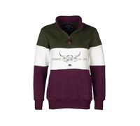 Rydale Ladies Country Sweatshirt Embroidered Women's Sweater Striped Women (UK, Numeric, 14, Regular, Regular, Cow Olive/White/Berry)