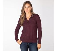 Rydale Ladies Emma Quarter Zip Cable Knit Jumper - Burgundy - Size: UK14