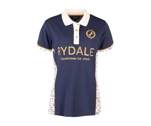 Rydale Ladies Equestrian Polo Shirt Buttoned Up Short Sleeved Womens Shirts (UK, Numeric, 16, Regular, Regular, Horse Life/Navy)