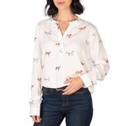 Rydale Ladies Floaty Long Sleeved Blouse Womens Shirts Button Up Print Shirts (UK, Numeric, 20, Regular, Regular, Horse White)