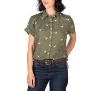 Rydale Ladies Floaty Short Sleeved Blouse Shirt Womens Button Up Printed Shirts (UK, Numeric, 12, Regular, Regular, Walking Pheasant Khaki)