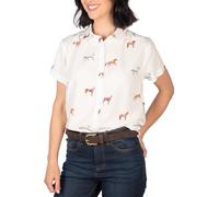 Rydale Ladies Floaty Short Sleeved Blouse Shirt Womens Button Up Printed Shirts (UK, Numeric, 8, Regular, Regular, Horse White)