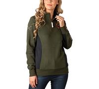 Rydale Ladies Overhead Sweatshirt Women's Sweatshirts Jumper Pull On Sweater Quarter Zip Top (as8, numeric, numeric_14, regular, regular, Muston Olive/Black)
