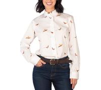 Rydale Ladies Oxford Cotton Ruffled Shirt Womens Button Up Long Sleeved Shirts (UK, Numeric, 22, Regular, Regular, Pheasant White)