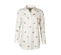 Rydale Ladies Printed Overhead Shirt Women’s Button Shirts Blouse Animal Print White Tops Tunic (as8, Numeric, Numeric_10, Regular, Regular, Pheasant White)