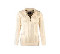 Rydale Ladies Quarter Zip Cable Knit Jumper Womens Chunky Knitted Sweater Long Sleeve Pullover Half Zip V Neck Jumpers (UK, Numeric, 8, Regular, Regular, Beige)