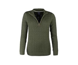 Rydale Ladies Quarter Zip Cable Knit Jumper Womens Chunky Knitted Sweater Long Sleeve Pullover Half Zip V Neck Jumpers (UK, Numeric, 14, Regular, Regular, Khaki)