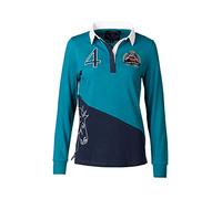 Rydale Ladies Rugby Shirt Women’s Long Sleeve Polo Shirt 100% Cotton Country Embroidered (Diagonal Teal/Navy, 18)