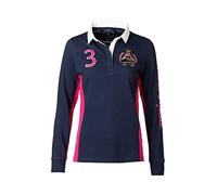 Rydale Ladies Rugby Shirt Women’s Long Sleeve Polo Shirt 100% Cotton Country Embroidered (Muston Navy/Bonbon, 16)
