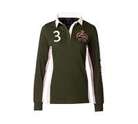 Rydale Ladies Rugby Shirt Women’s Long Sleeve Polo Shirt 100% Cotton Country Embroidered (Muston Olive/Sorbet, 12)