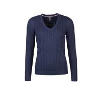 Rydale Ladies V Neck Cable Knit Jumper Womens Chunky Knitted Jumper Pullover Sweater (UK, Numeric, 10, Regular, Regular, Navy)