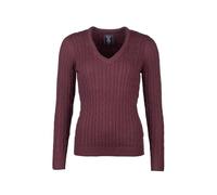 Rydale Ladies V Neck Cable Knit Jumper Womens Chunky Knitted Jumper Pullover Sweater (UK, Numeric, 10, Regular, Regular, Burgundy)